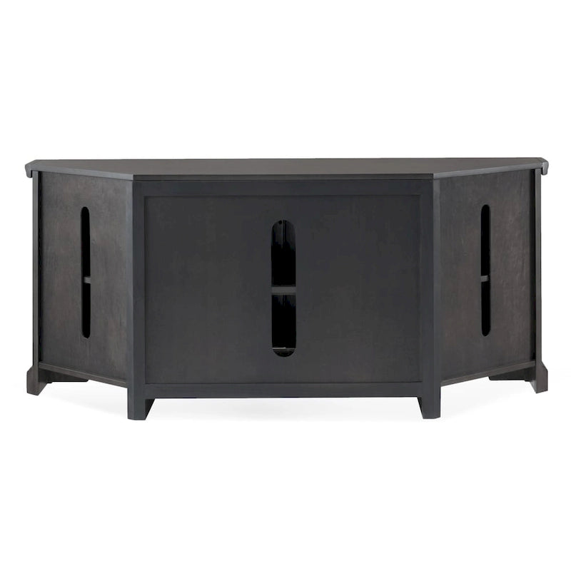 Meuble TV d'angle gris avec rangement fermé et étagères réglables – Simple