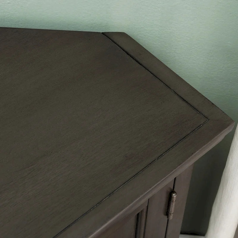 Meuble TV d'angle gris avec rangement fermé et étagères réglables – Simple