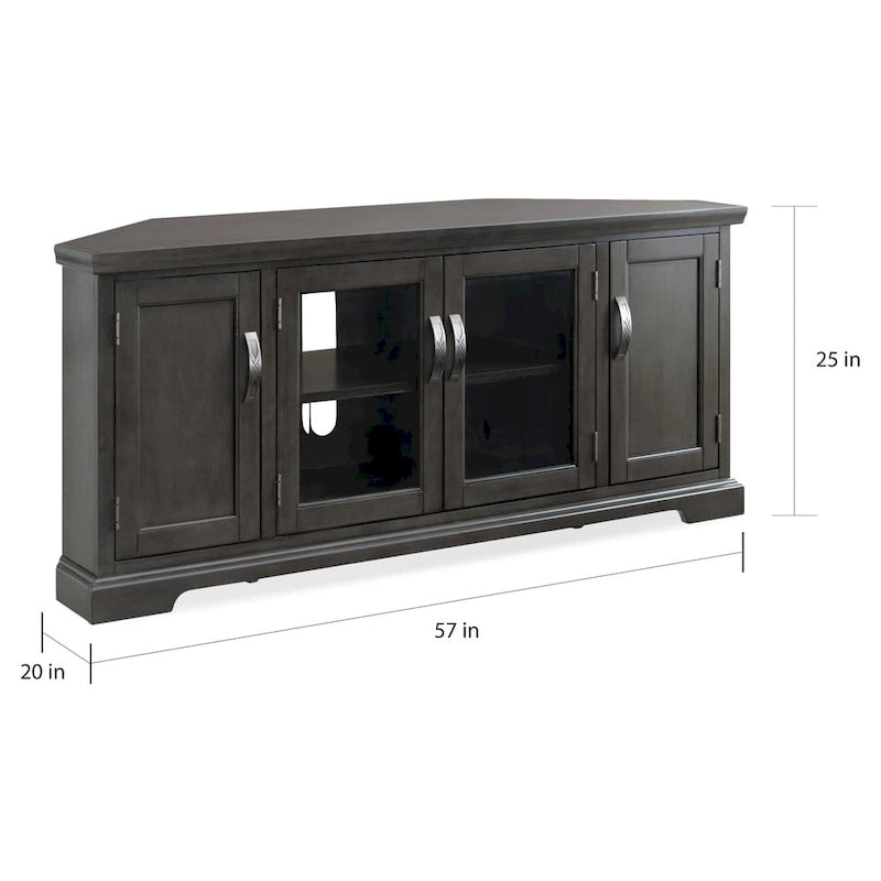 Meuble TV d'angle gris avec rangement fermé et étagères réglables – Simple