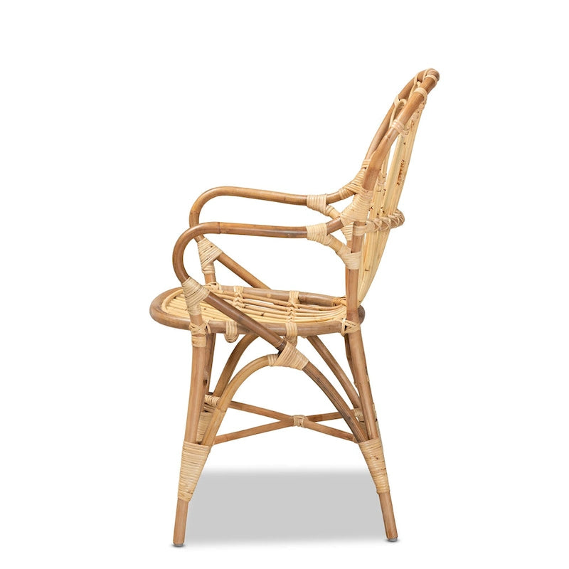 Chaise de salle à manger en rotin naturel avec accoudoirs incurvés et dossier ajouré – Unité