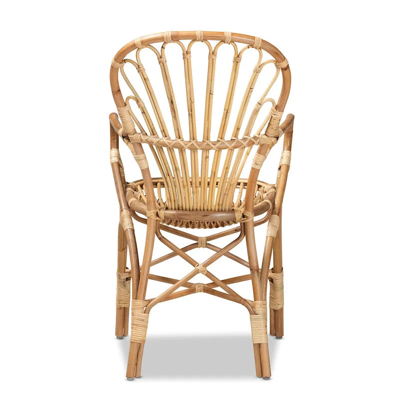 Chaise de salle à manger en rotin naturel avec accoudoirs incurvés et dossier ajouré – Unité