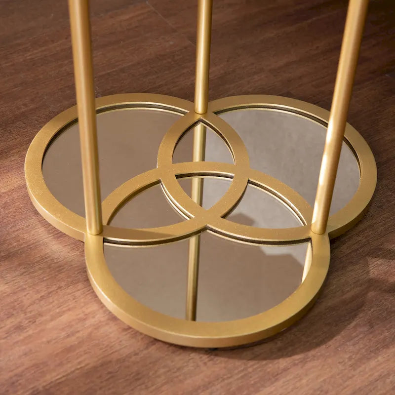 Table d'appoint miroir géométrique dorée avec plateau et étagère en verre – Unité
