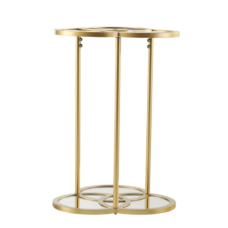 Table d'appoint miroir géométrique dorée avec plateau et étagère en verre – Unité