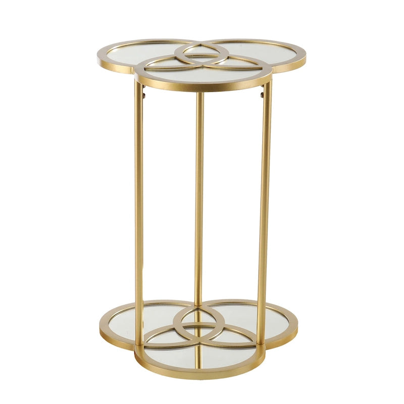 Table d'appoint miroir géométrique dorée avec plateau et étagère en verre – Unité