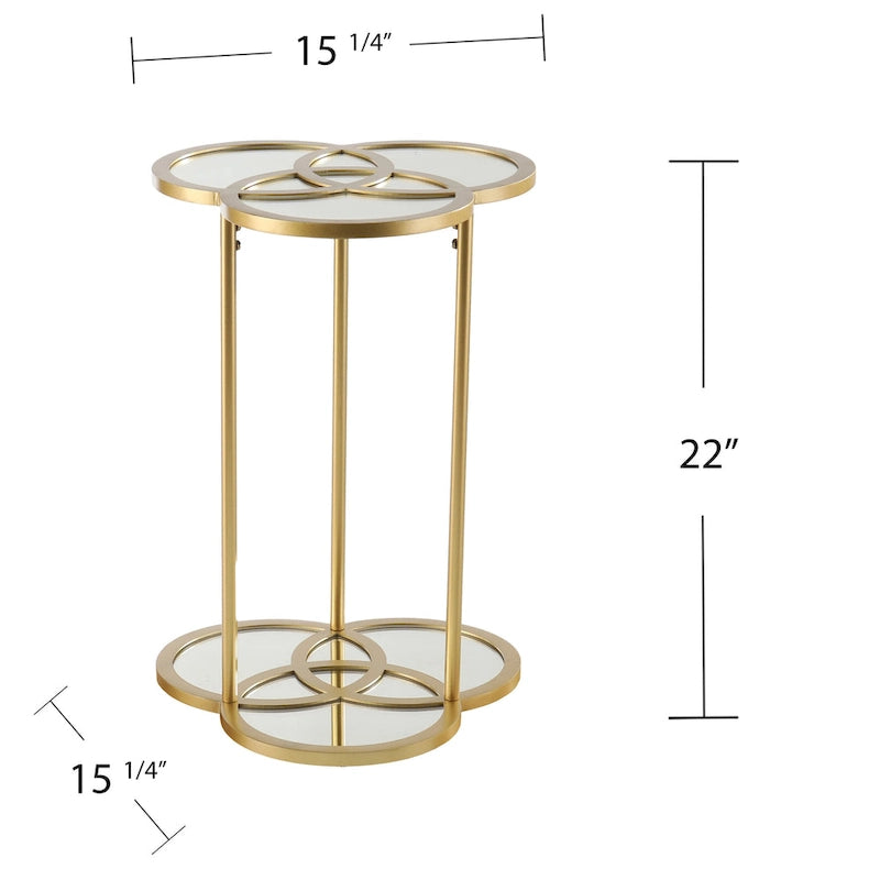 Table d'appoint miroir géométrique dorée avec plateau et étagère en verre – Unité