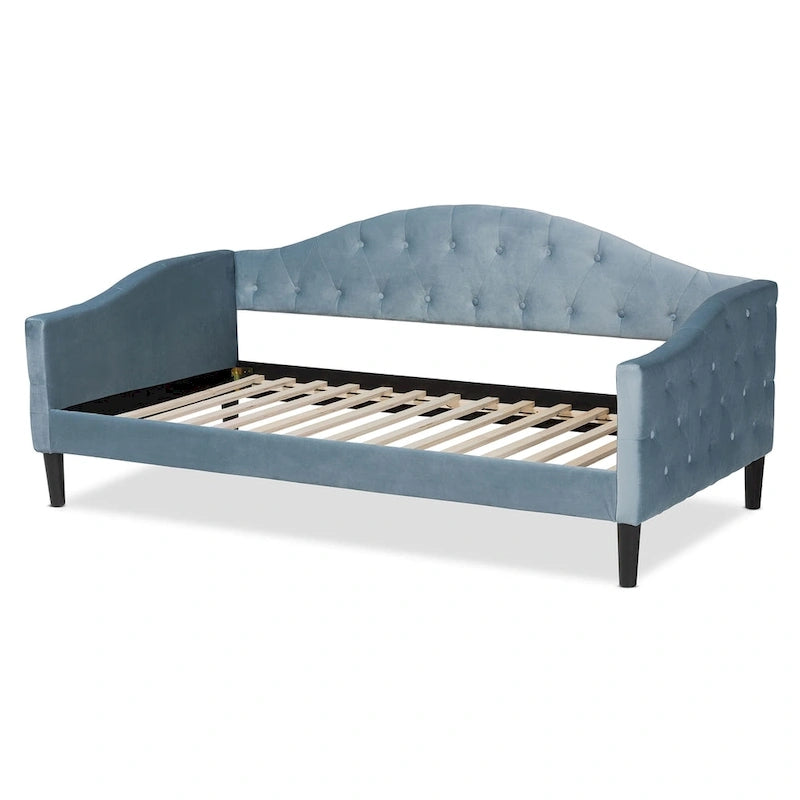 Lit de repos en velours bleu clair avec capitonnage – Une place (Jumeau / Grand)