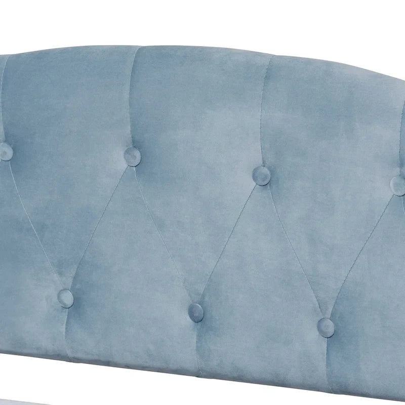 Lit de repos en velours bleu clair avec capitonnage – Une place (Jumeau / Grand)