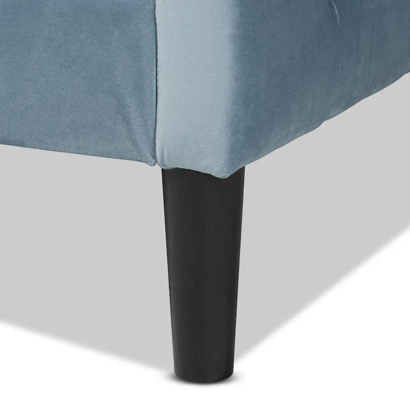 Lit de repos en velours bleu clair avec capitonnage – Une place (Jumeau / Grand)