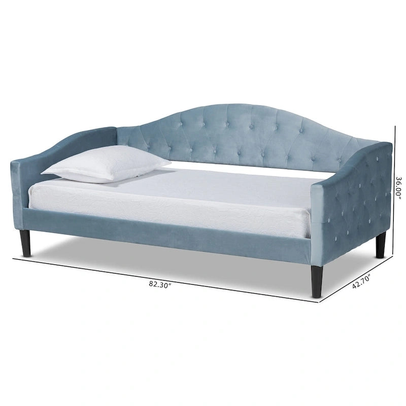 Lit de repos en velours bleu clair avec capitonnage – Une place (Jumeau / Grand)