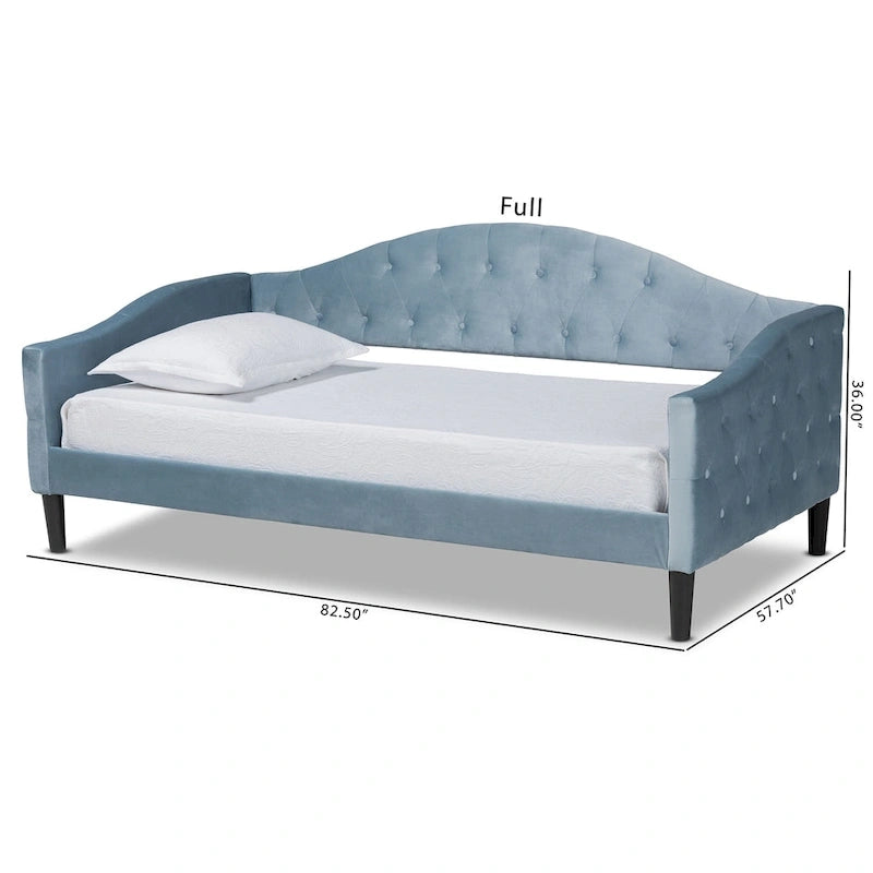 Lit de repos en velours bleu clair avec capitonnage – Une place (Jumeau / Grand)