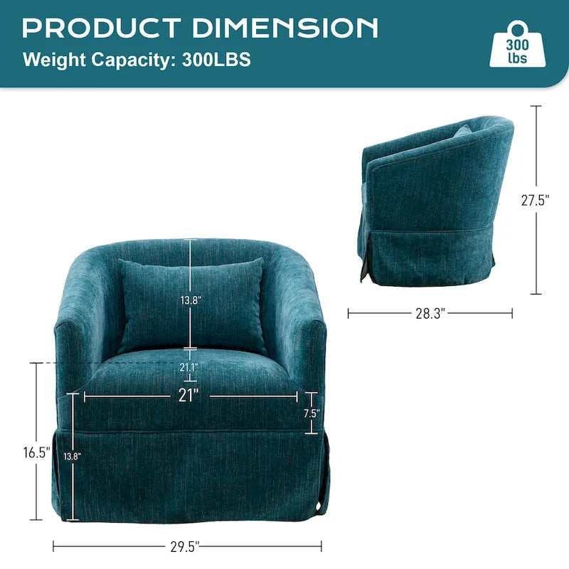 Fauteuil tonneau pivotant à 360° en tissu Vert / Bleu / Orange / Gris / Beige / Jaune / Noir – 1 place
