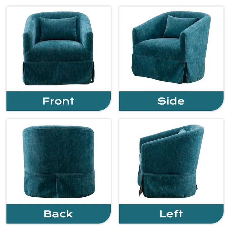 Fauteuil tonneau pivotant à 360° en tissu Vert / Bleu / Orange / Gris / Beige / Jaune / Noir – 1 place