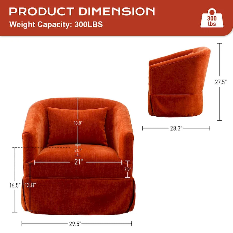 Fauteuil tonneau pivotant à 360° en tissu Vert / Bleu / Orange / Gris / Beige / Jaune / Noir – 1 place