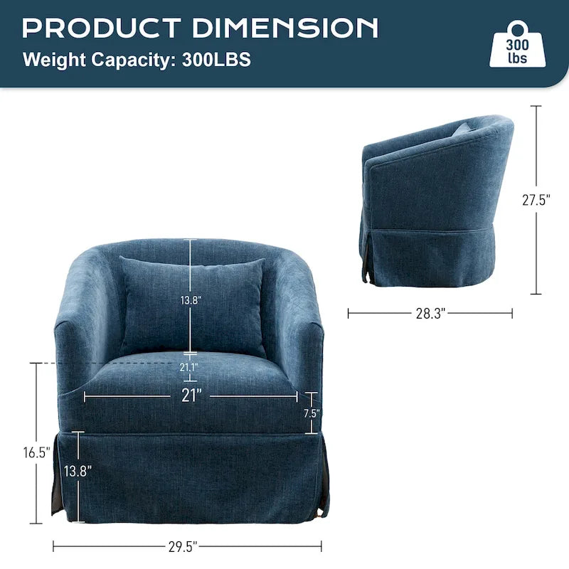 Fauteuil tonneau pivotant à 360° en tissu Vert / Bleu / Orange / Gris / Beige / Jaune / Noir – 1 place