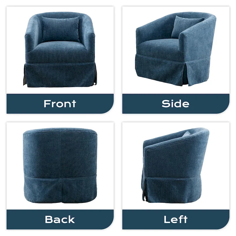 Fauteuil tonneau pivotant à 360° en tissu Vert / Bleu / Orange / Gris / Beige / Jaune / Noir – 1 place