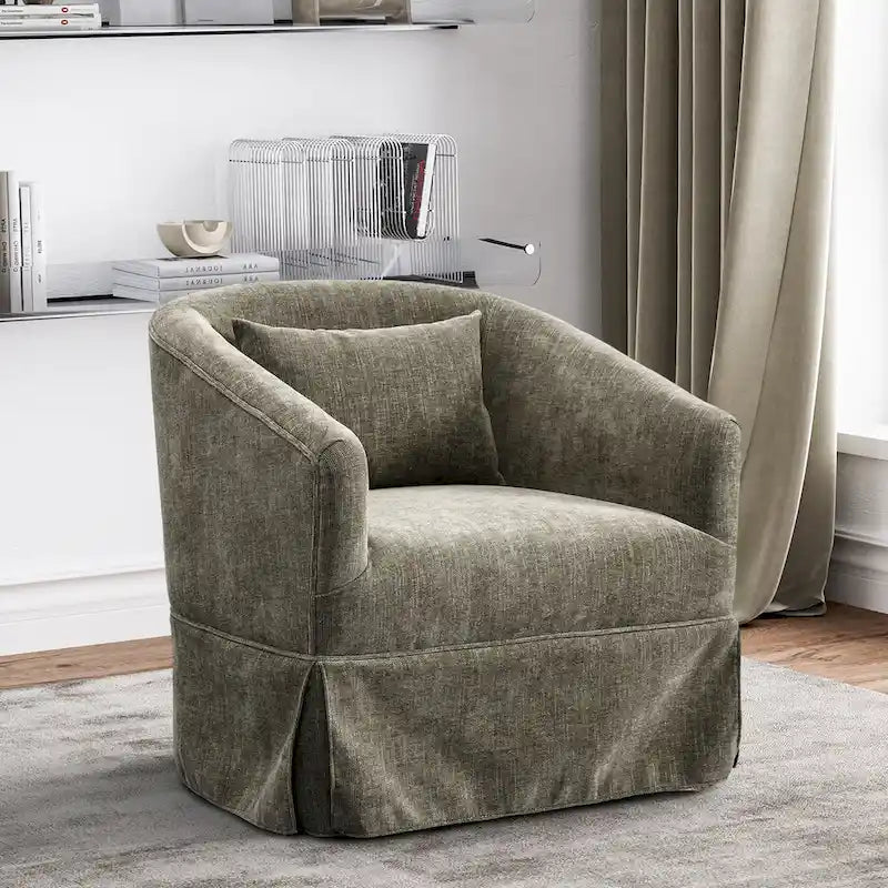 Fauteuil tonneau pivotant à 360° en tissu Vert / Bleu / Orange / Gris / Beige / Jaune / Noir – 1 place