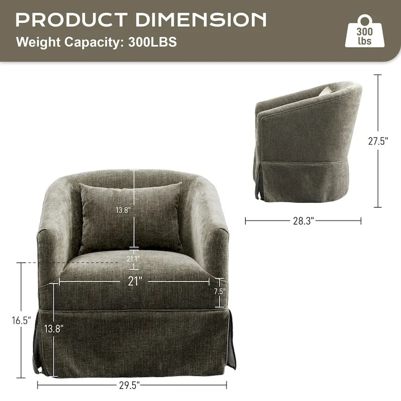 Fauteuil tonneau pivotant à 360° en tissu Vert / Bleu / Orange / Gris / Beige / Jaune / Noir – 1 place