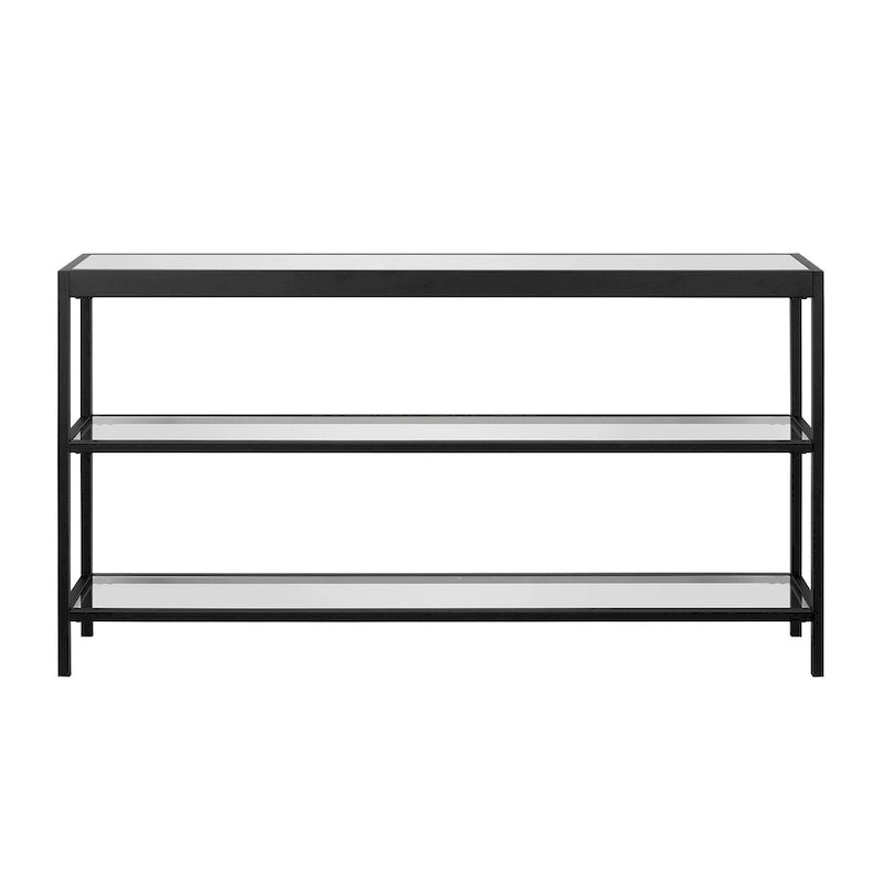 Console en Laiton / Bronze Bruni / Acier Nickel Satiné avec Plateau et Étagères en Verre Trempé – Simple