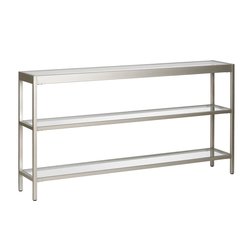 Console en Laiton / Bronze Bruni / Acier Nickel Satiné avec Plateau et Étagères en Verre Trempé – Simple