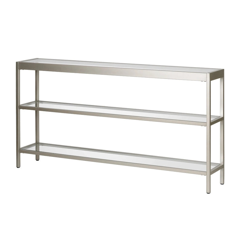 Console en Laiton / Bronze Bruni / Acier Nickel Satiné avec Plateau et Étagères en Verre Trempé – Simple
