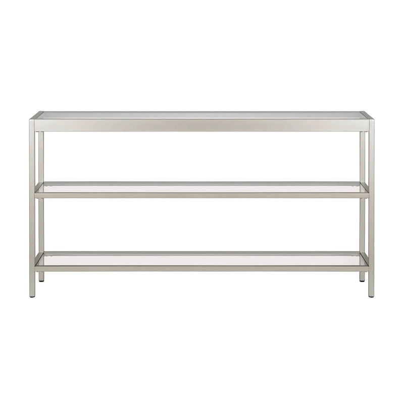 Console en Laiton / Bronze Bruni / Acier Nickel Satiné avec Plateau et Étagères en Verre Trempé – Simple