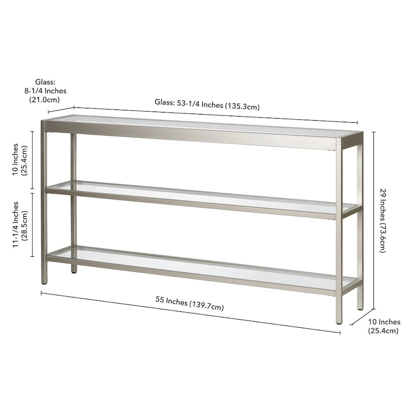 Console en Laiton / Bronze Bruni / Acier Nickel Satiné avec Plateau et Étagères en Verre Trempé – Simple