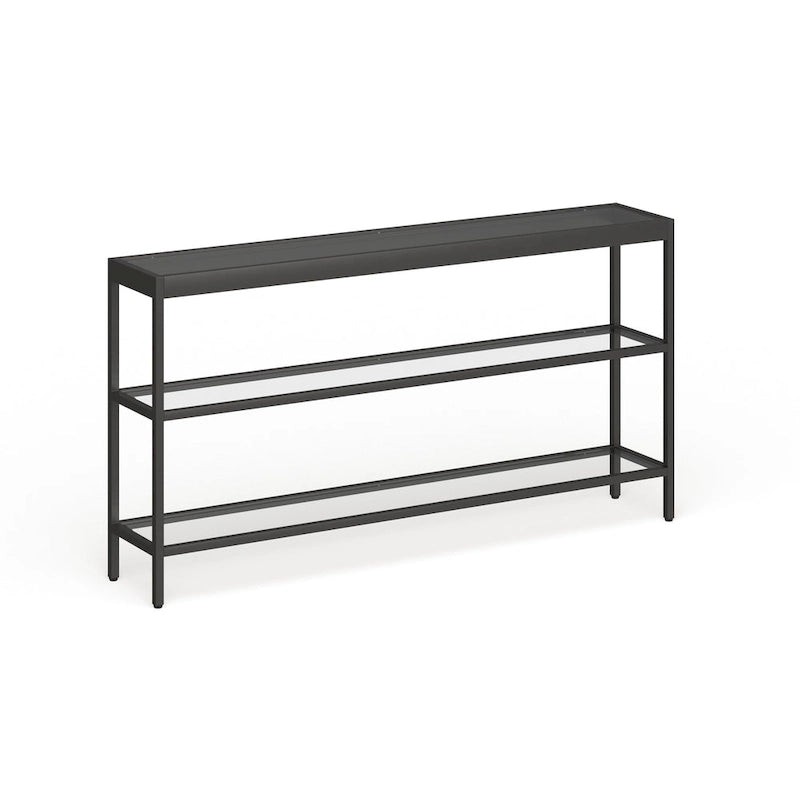 Console en Laiton / Bronze Bruni / Acier Nickel Satiné avec Plateau et Étagères en Verre Trempé – Simple