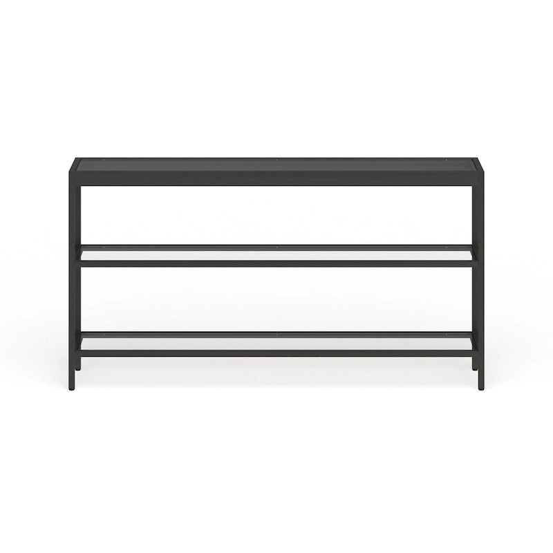Console en Laiton / Bronze Bruni / Acier Nickel Satiné avec Plateau et Étagères en Verre Trempé – Simple