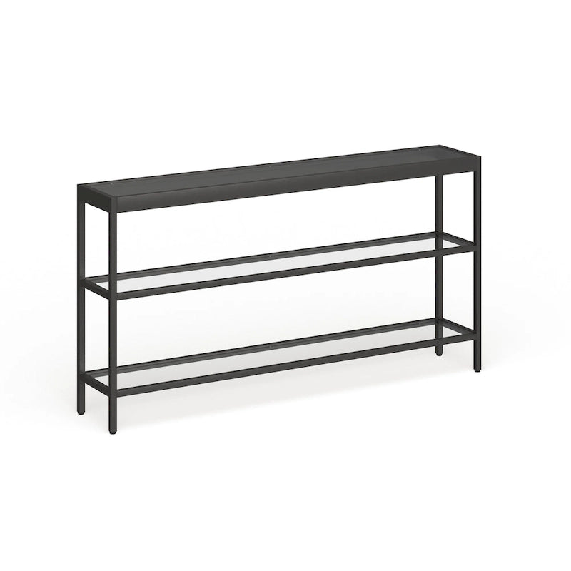 Console en Laiton / Bronze Bruni / Acier Nickel Satiné avec Plateau et Étagères en Verre Trempé – Simple