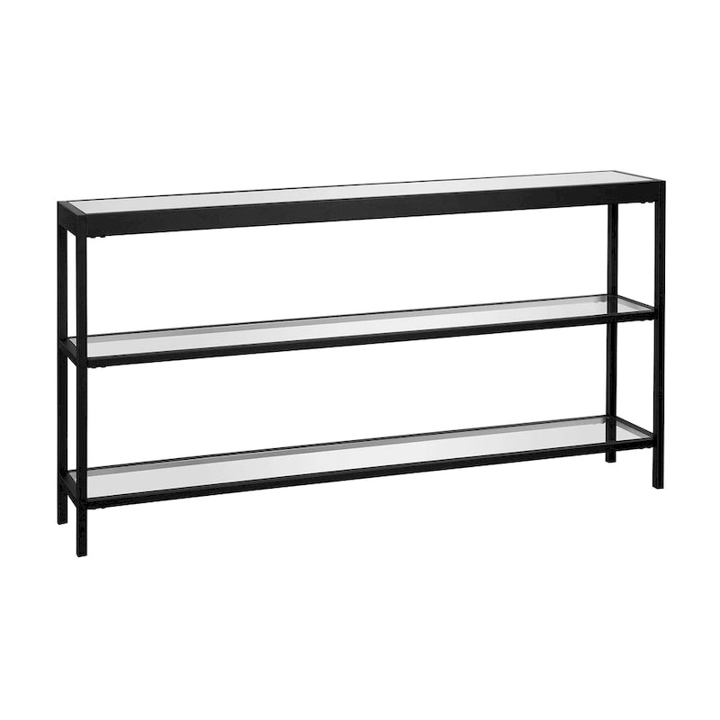 Console en Laiton / Bronze Bruni / Acier Nickel Satiné avec Plateau et Étagères en Verre Trempé – Simple