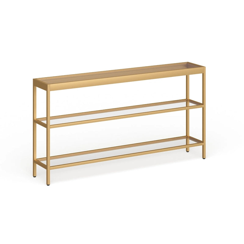 Console en Laiton / Bronze Bruni / Acier Nickel Satiné avec Plateau et Étagères en Verre Trempé – Simple