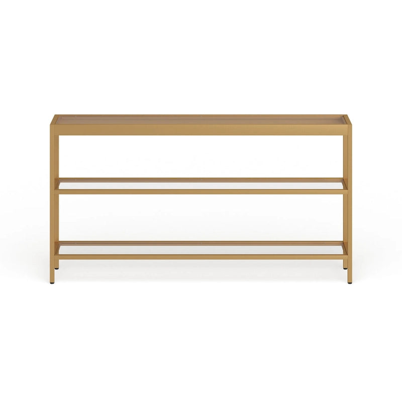 Console en Laiton / Bronze Bruni / Acier Nickel Satiné avec Plateau et Étagères en Verre Trempé – Simple