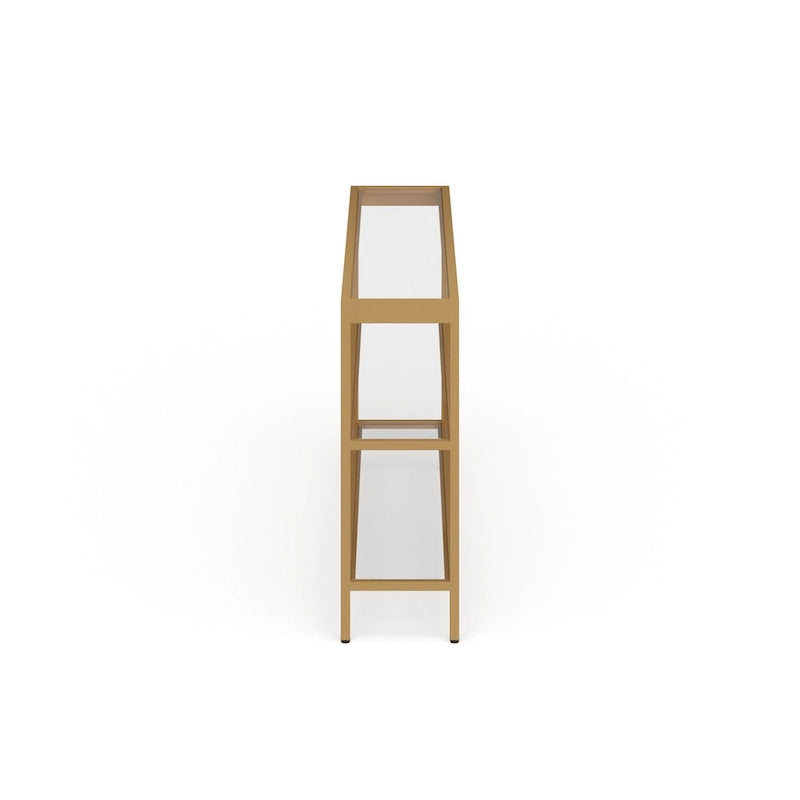Console en Laiton / Bronze Bruni / Acier Nickel Satiné avec Plateau et Étagères en Verre Trempé – Simple