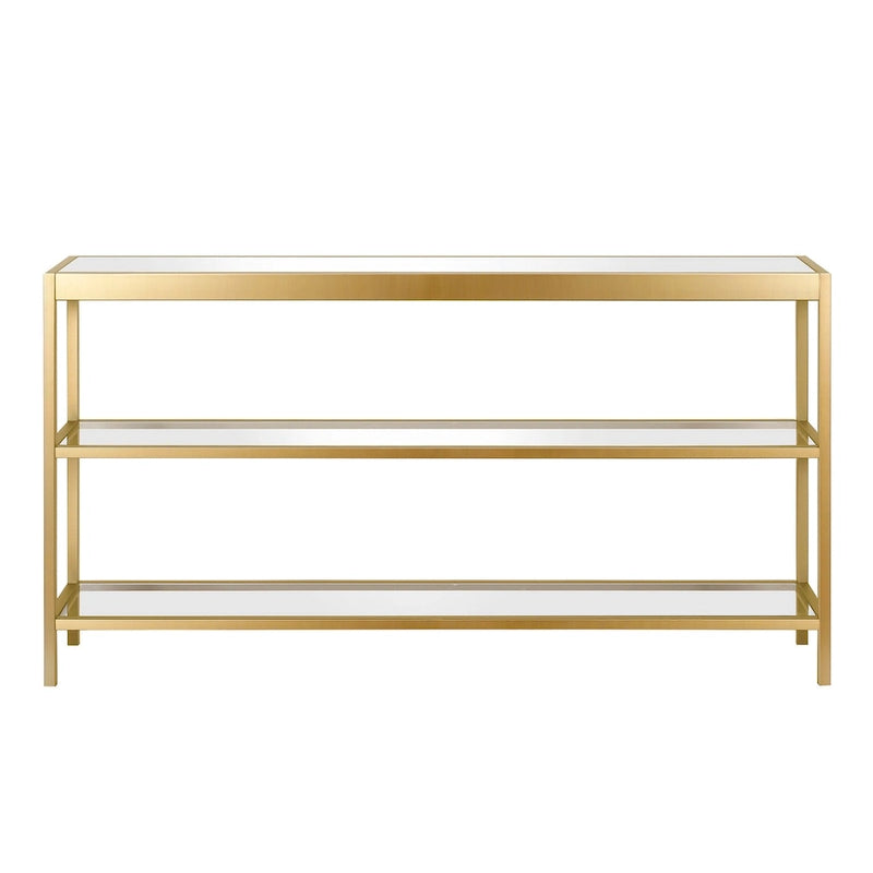 Console en Laiton / Bronze Bruni / Acier Nickel Satiné avec Plateau et Étagères en Verre Trempé – Simple