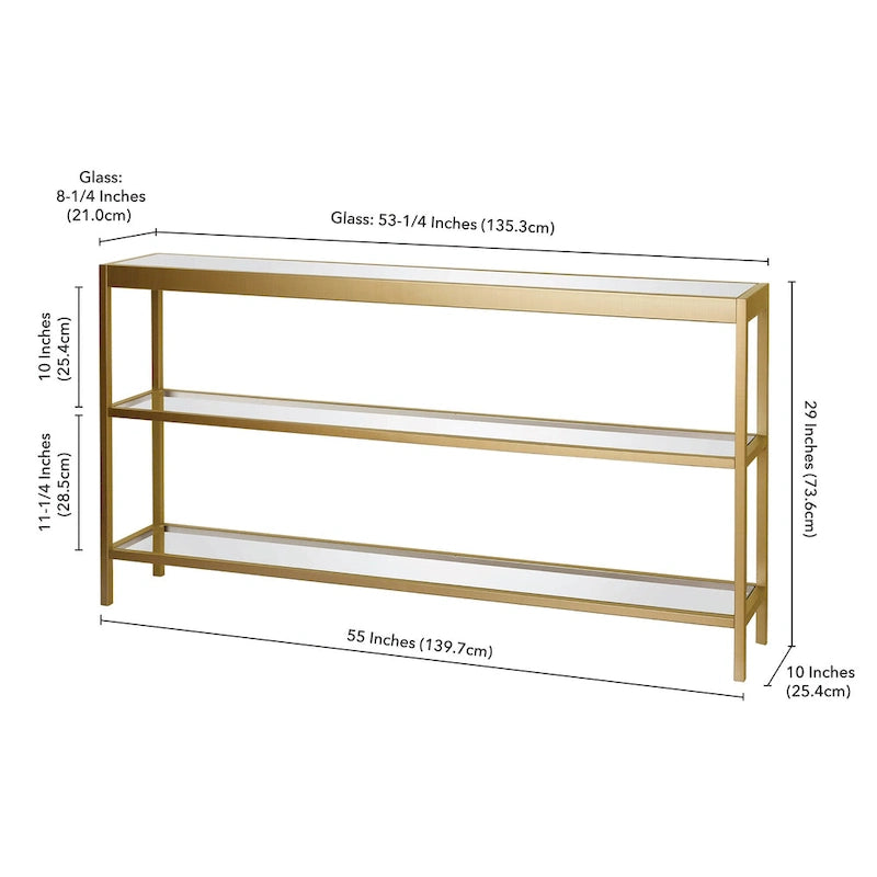 Console en Laiton / Bronze Bruni / Acier Nickel Satiné avec Plateau et Étagères en Verre Trempé – Simple