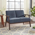Causeuse style scandinave 2 places en tissu aspect lin bleu/gris/jaune
