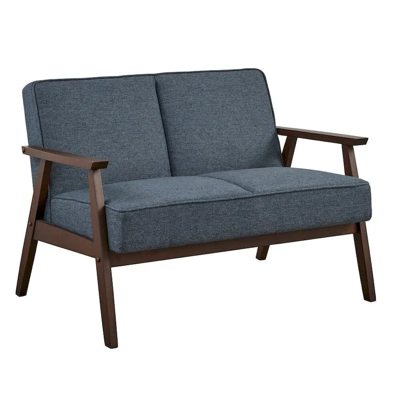 Causeuse style scandinave 2 places en tissu aspect lin bleu/gris/jaune