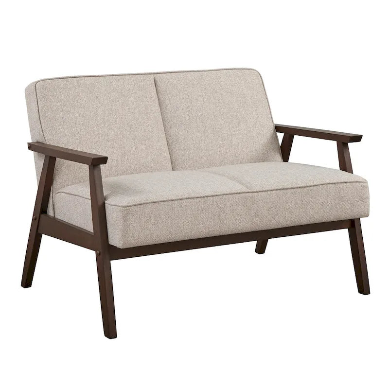 Causeuse style scandinave 2 places en tissu aspect lin bleu/gris/jaune