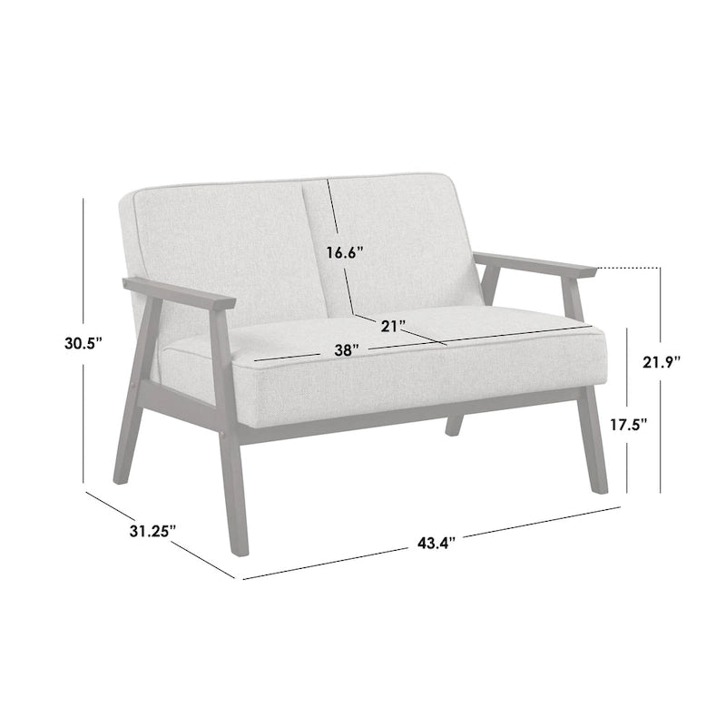 Causeuse style scandinave 2 places en tissu aspect lin bleu/gris/jaune