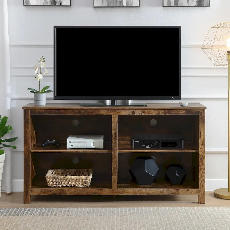Meuble TV colonne avec étagères – Noir / Blanc / Bois de grange, convient aux téléviseurs jusqu'à 65 po