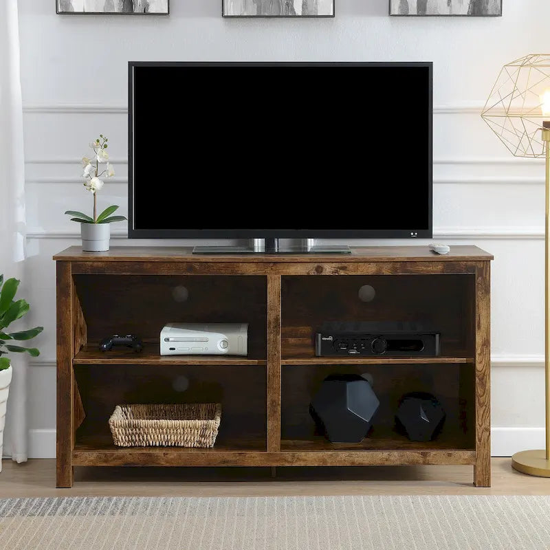 Meuble TV colonne avec étagères – Noir / Blanc / Bois de grange, convient aux téléviseurs jusqu'à 65 po
