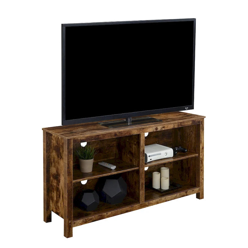Meuble TV colonne avec étagères – Noir / Blanc / Bois de grange, convient aux téléviseurs jusqu'à 65 po