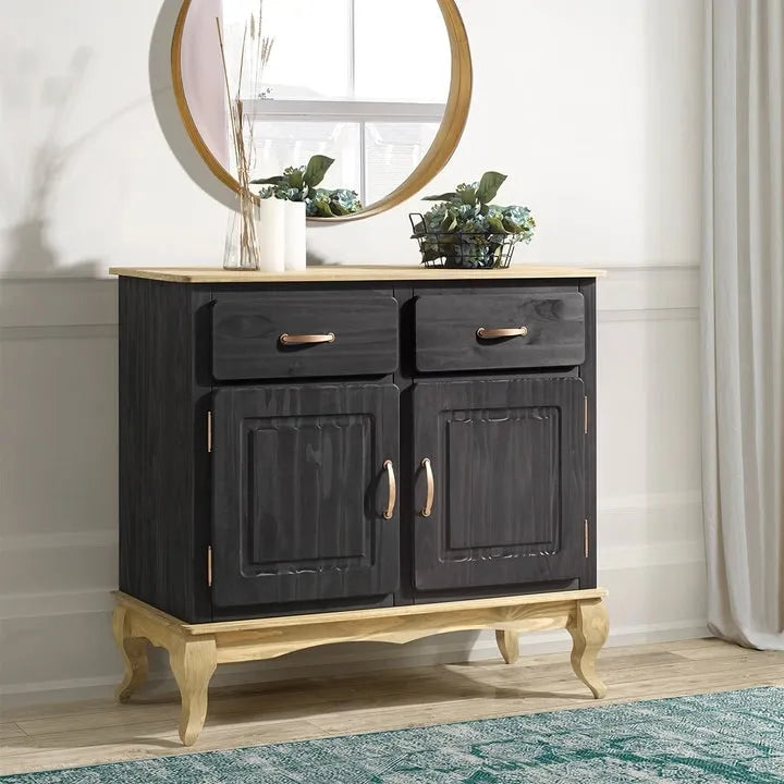 Buffet en pin massif vieilli noir/vert/blanc – Utilisateur unique