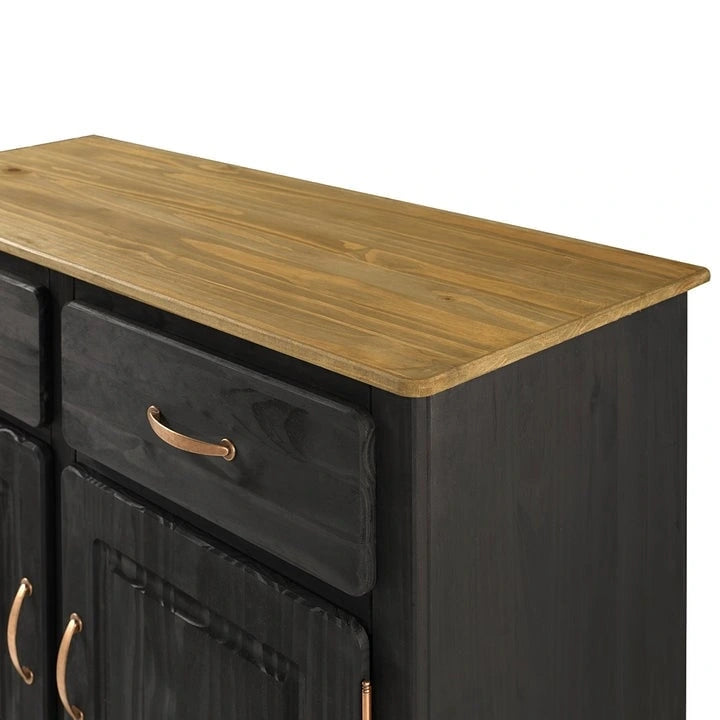 Buffet en pin massif vieilli noir/vert/blanc – Utilisateur unique