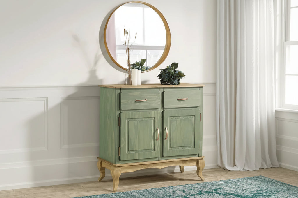 Buffet en pin massif vieilli noir/vert/blanc – Utilisateur unique