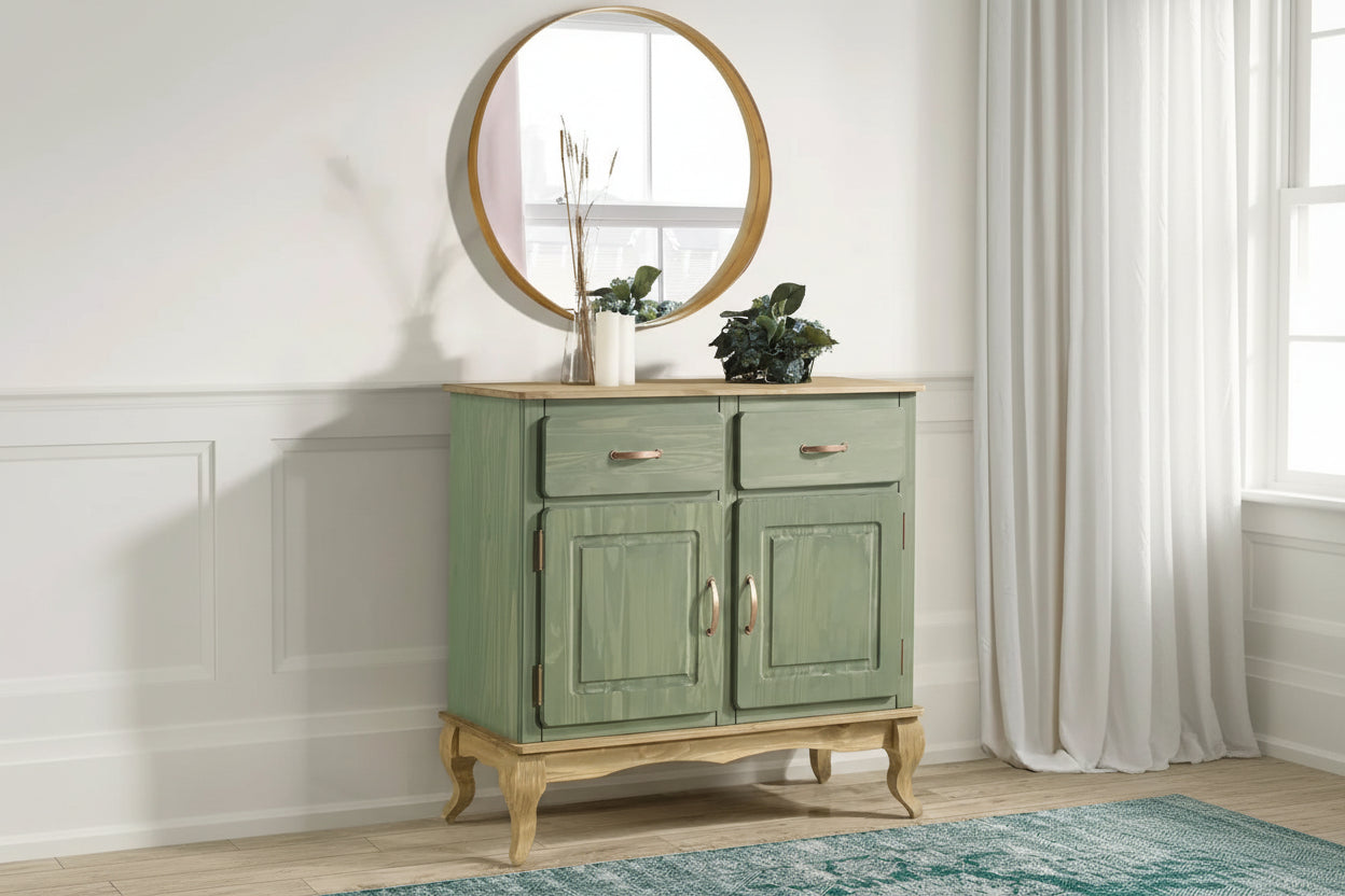 Buffet en pin massif vieilli noir/vert/blanc – Utilisateur unique