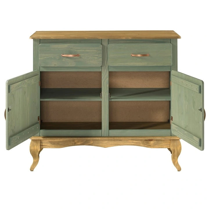 Buffet en pin massif vieilli noir/vert/blanc – Utilisateur unique