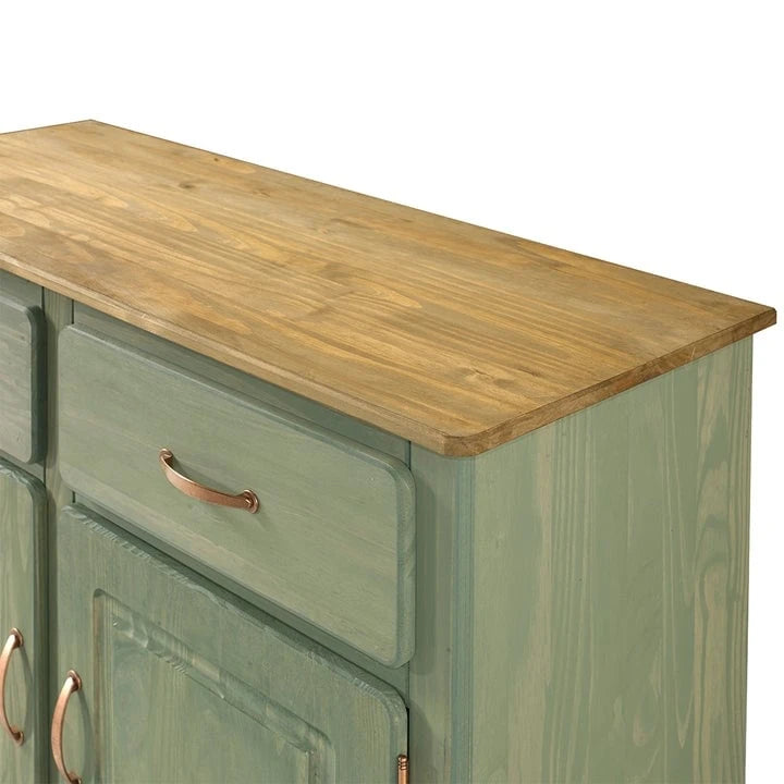 Buffet en pin massif vieilli noir/vert/blanc – Utilisateur unique