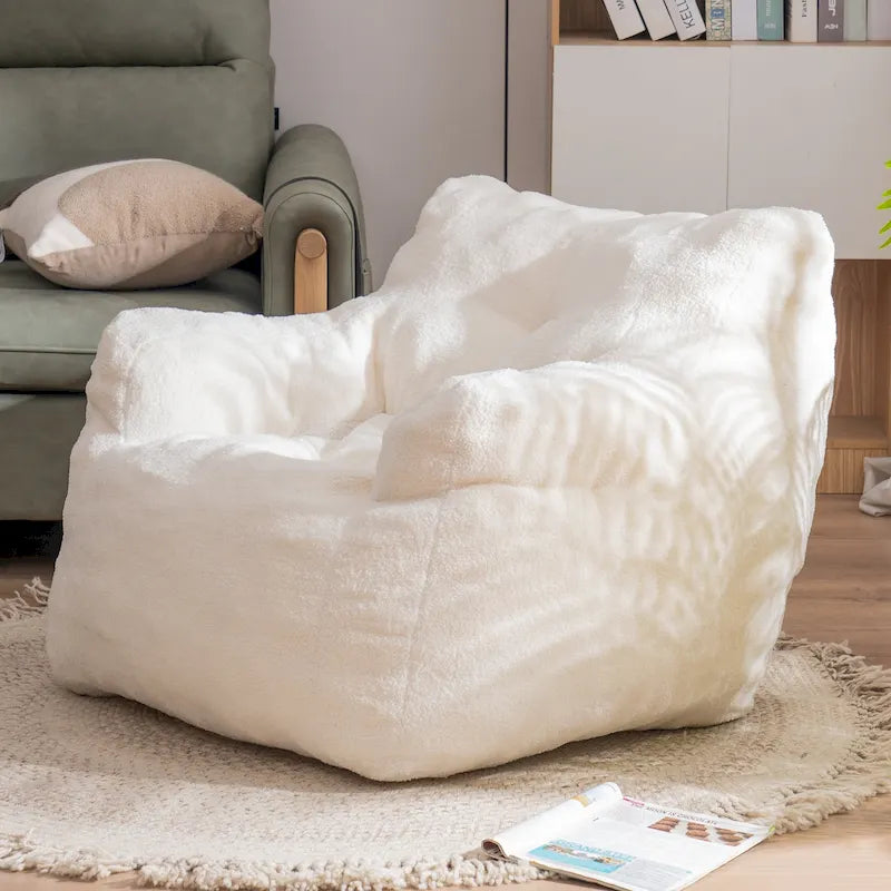 Fauteuil poire en fausse fourrure – Blanc crème / Café / Rouge / Gris foncé / Bleu foncé / Vert, Dossier haut, Pour 1 personne