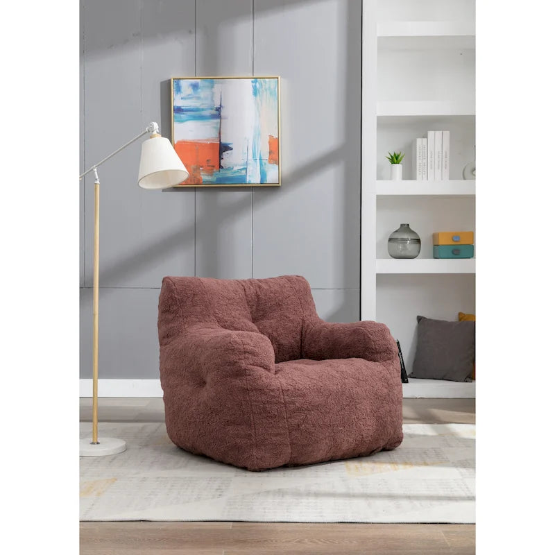 Fauteuil poire en fausse fourrure – Blanc crème / Café / Rouge / Gris foncé / Bleu foncé / Vert, Dossier haut, Pour 1 personne